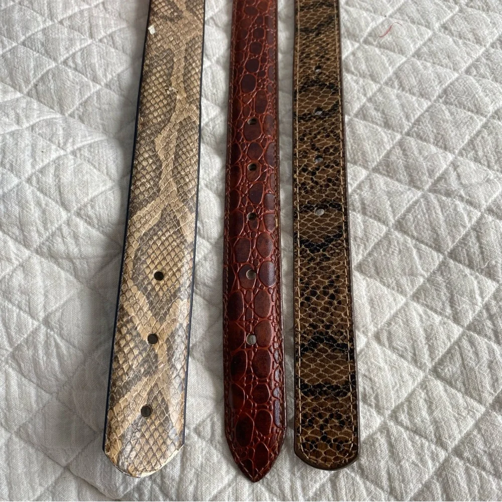 Bundle of 3 Classic Brown, Tan Croc Snakeskin Pattern Belts Animal Print Medium